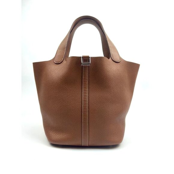 Pre-owned Hermès Taurillon Clemence Picotin 22 Palladium Hardware Tote Gold Brow - Picture 2 of 9